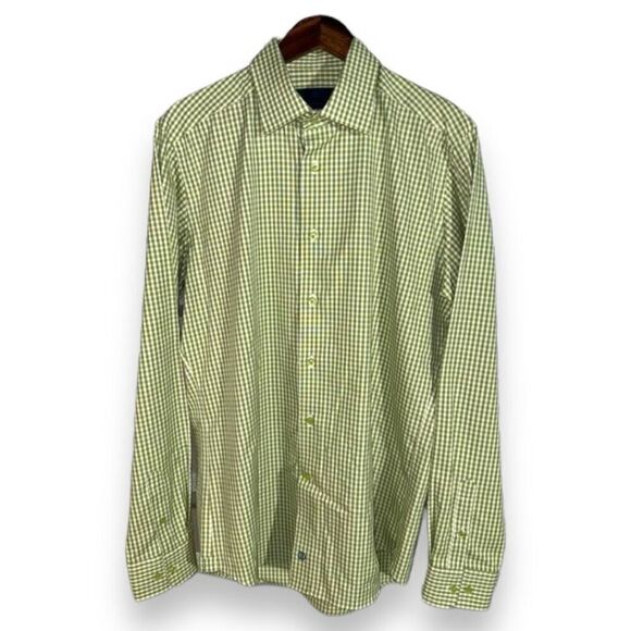 David Donahue Green Check Trim Fit Dress Shirt Size L 16.5 36 - Picture 1 of 12